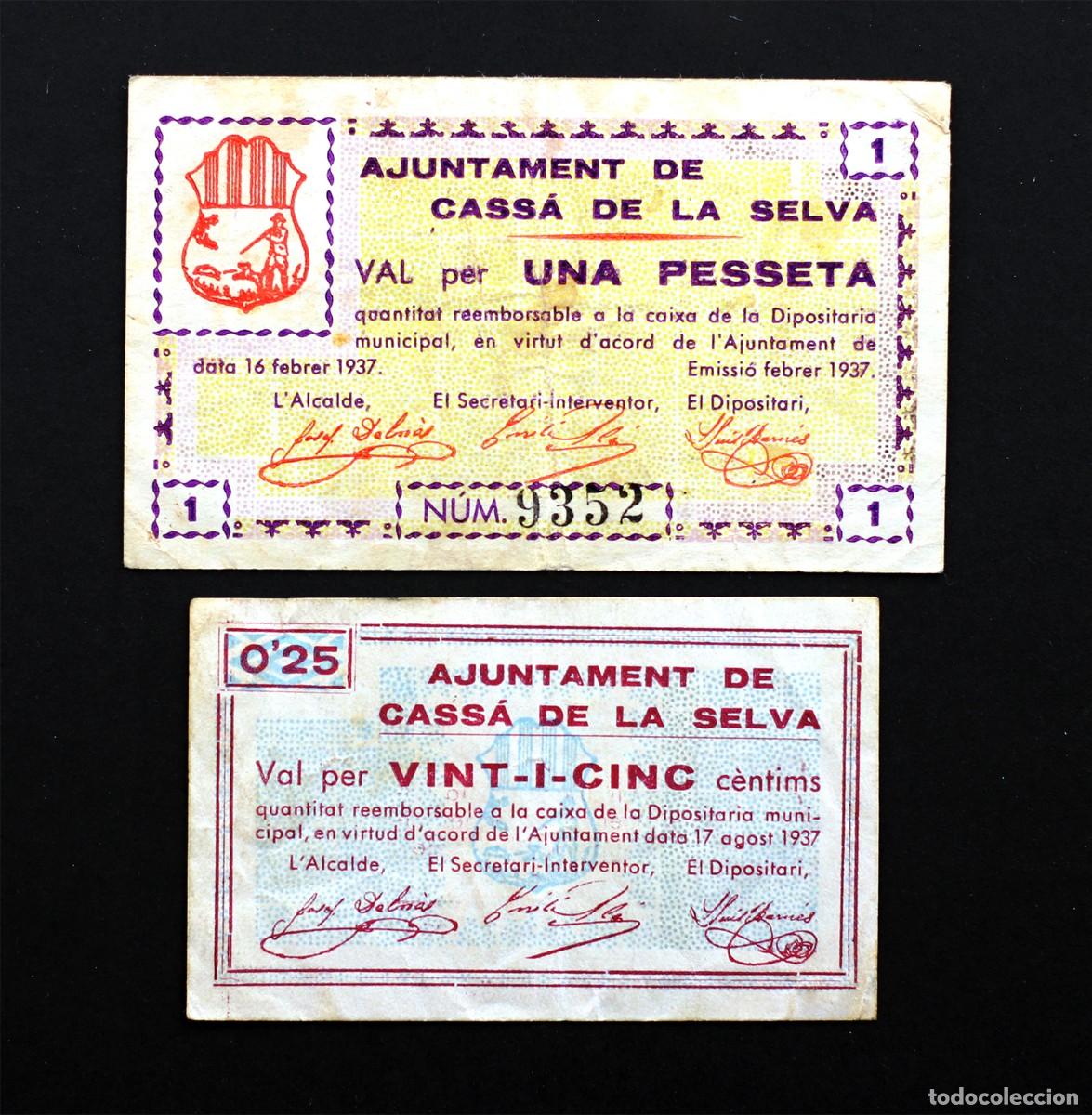 Billetes locales: SC-Spain-GUERRA CIVIL. Cass&aacute; de la Selva (Girona) Serie Completa 1937. EBC-/XF-