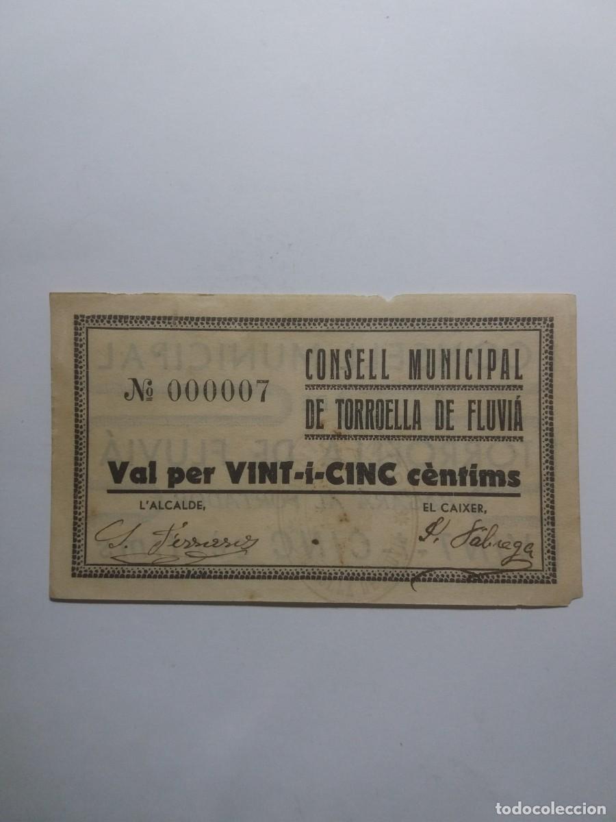 Billetes locales: Billete 25 C&egrave;ntims Consell Municipal TORROELLA DE FLUVI&Aacute;