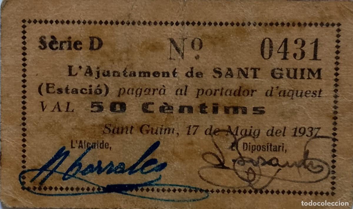 Billetes locales: BILLETE LOCAL DE SANT GUIM ESTACI&Oacute; 1937 GUERRA CIVL