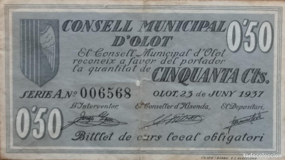 Billetes locales: BILLETE LOCAL DE 50 CENTIMOS OLOT 1937 GUERRA CIVL