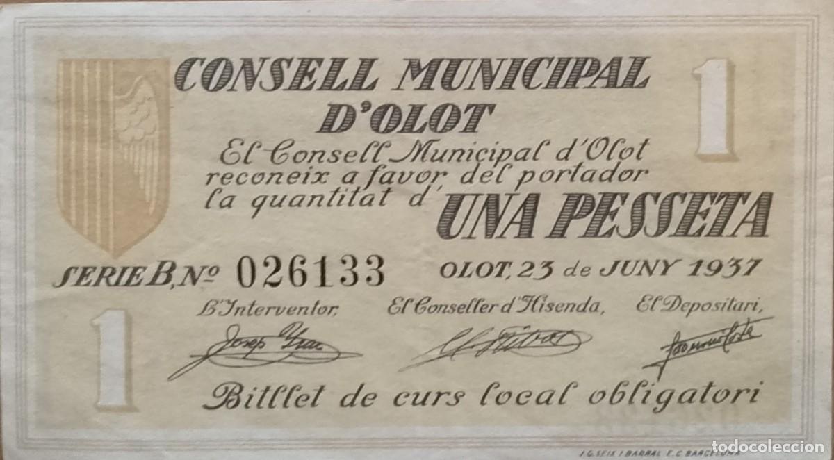 Billetes locales: BILLETE LOCAL DE 1 PESETA OLOT 1937 GUERRA CIVL