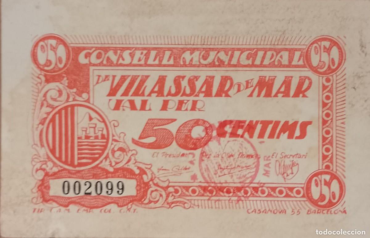 Billetes locales: BILLETE LOCAL DE 50 CENTIMOS DE VILASARDE MAR 1937 GUERRA CIVL