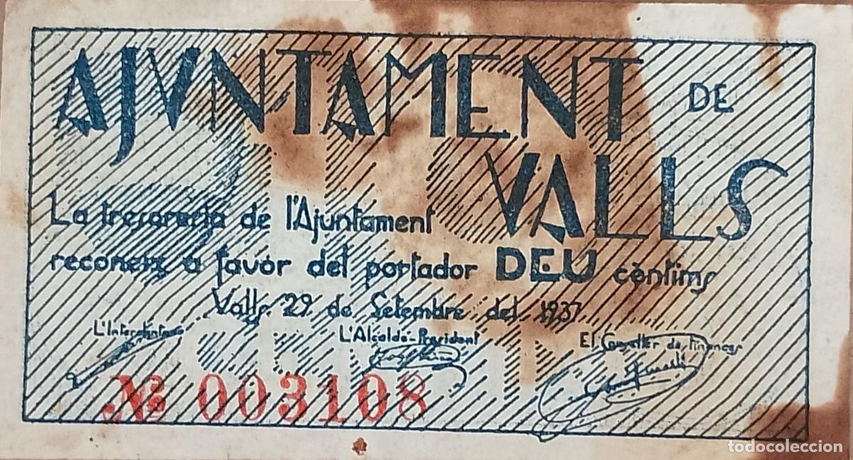 Billetes locales: BILLETE LOCAL DE 25 CENTIMOS DE VALLS 1937 GUERRA CIVL