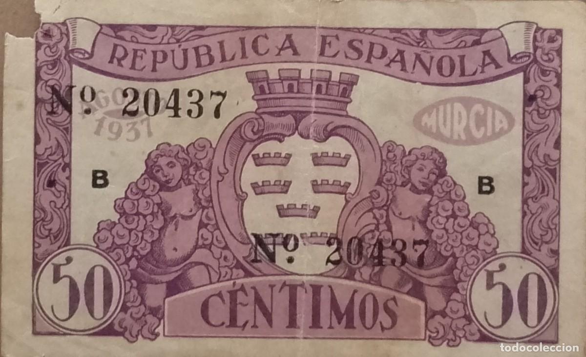 Billetes locales: BILLETE LOCAL DE 50 CENTIMOS DE MURCIA 1937 GUERRA CIVL