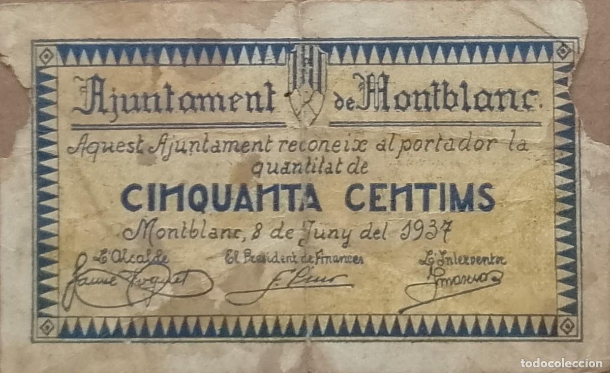 Billetes locales: BILLETE LOCAL DE 50 CENTIMOS DE MONTBLANC 1937 GUERRA CIVL