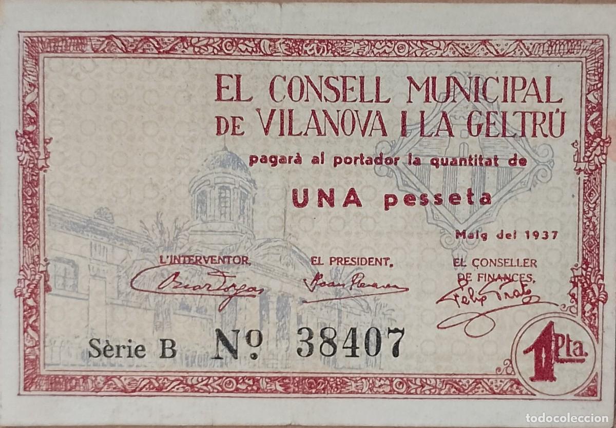 Billetes locales: BILLETE LOCAL DE 1 PESETA VILANOVA Y LA GELTRU 1937 GUERRA CIVL