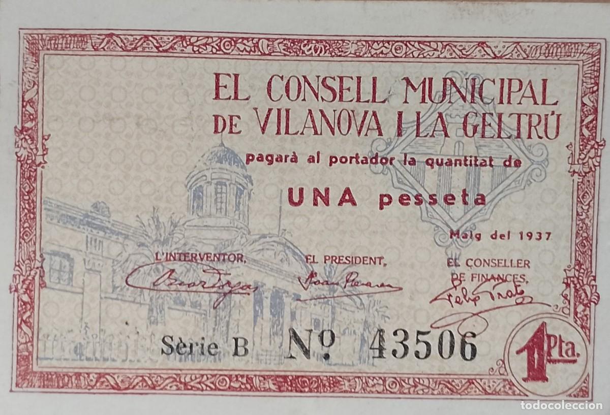 Billetes locales: BILLETE LOCAL DE 1 PESETA VILANOVA Y LA GELTRU 1937 GUERRA CIVL