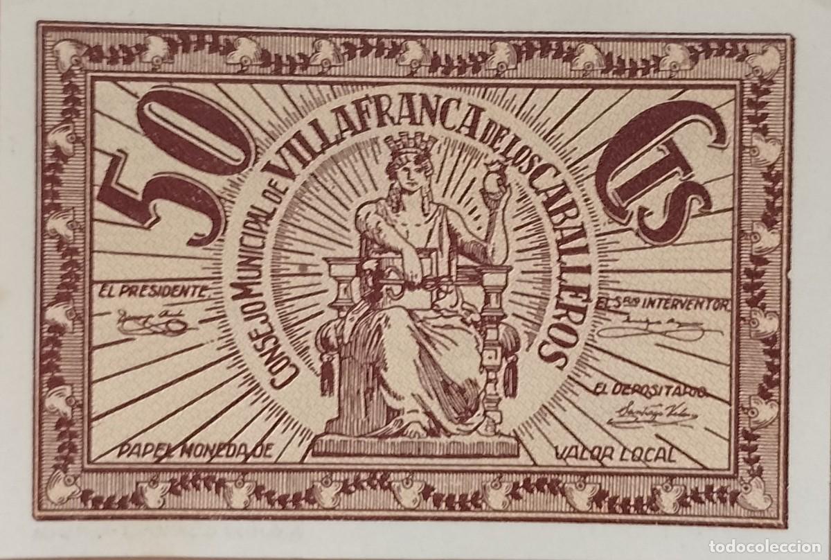 Billetes locales: BILLETE LOCAL DE 50 CENTIMOS EL VILLANUEVA DE LOS CABALLEROS 1937 GUERRA CIVL