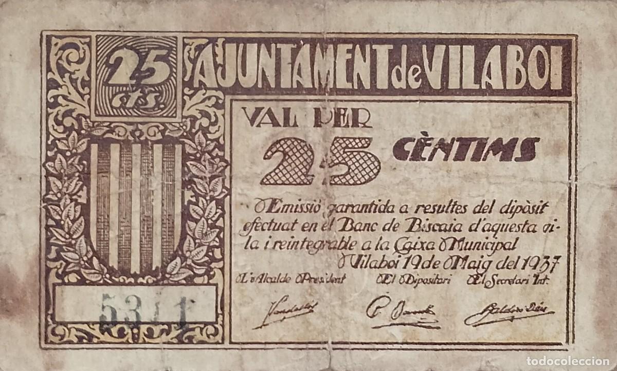 Billetes locales: BILLETE LOCAL DE 25 CENTIMOS VILABOI 1937 GUERRA CIVL