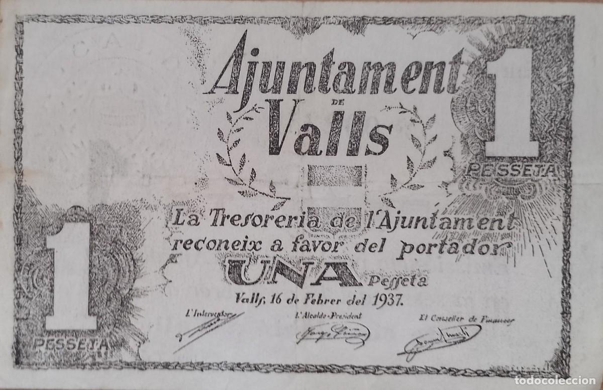 Billetes locales: BILLETE LOCAL DE 1 PESETA VALLS 1937 GUERRA CIVL