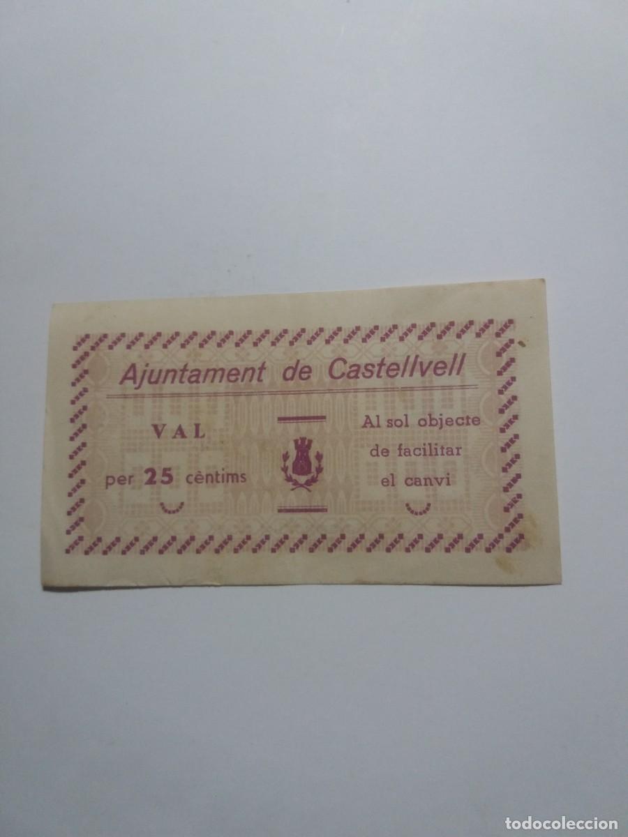 Billetes locales: Billete 25 C&egrave;ntims Ajuntament CASTELLVELL Novembre 1937