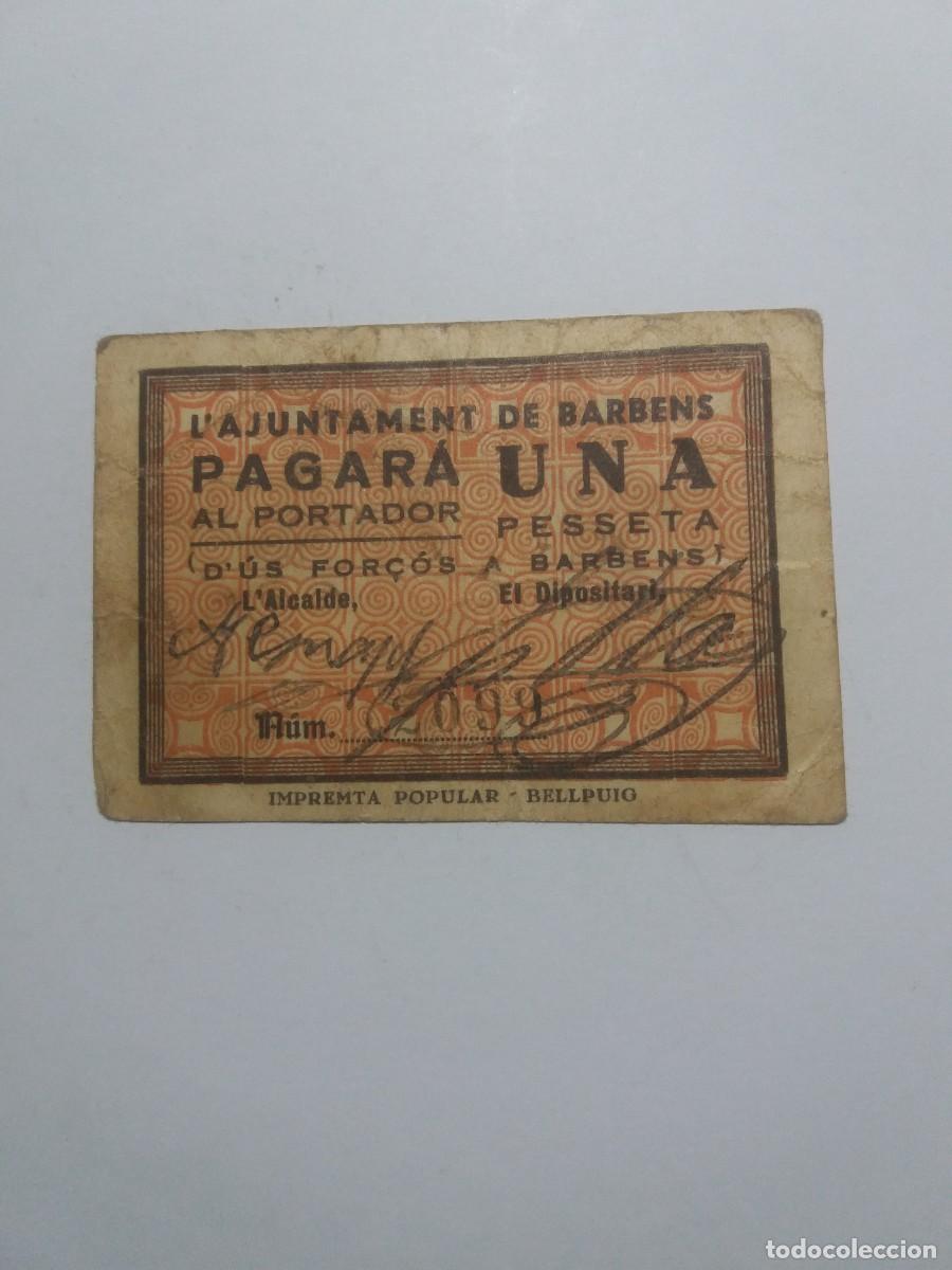 Billetes locales: Billete 1 Pesseta Ajuntament BARBENS
