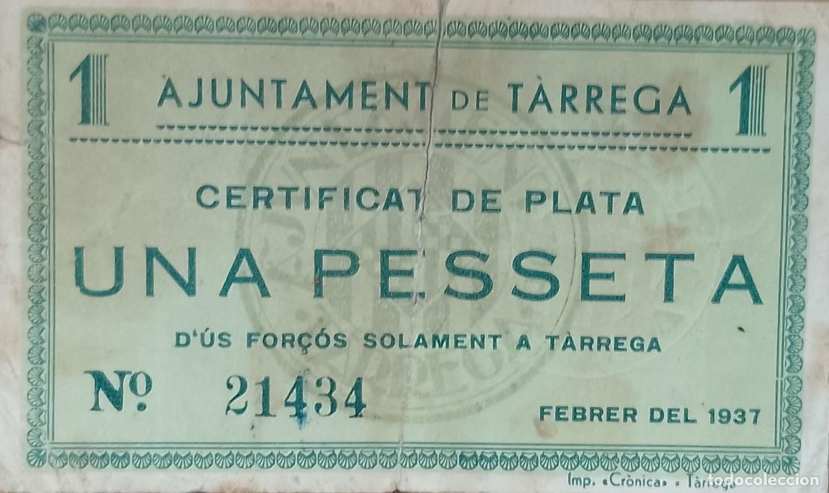 Billetes locales: BILLETE LOCAL DE 1 PESETA TARREGA 1937 GUERRA CIVL