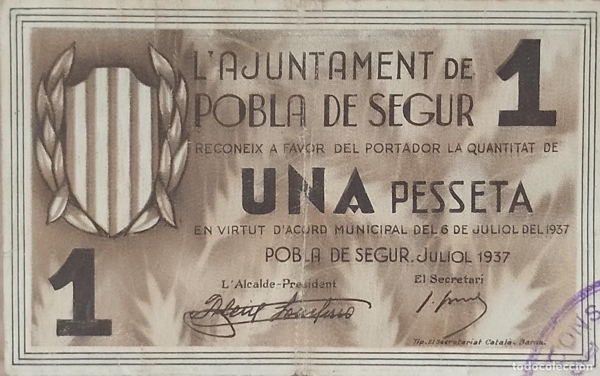Billetes locales: BILLETE LOCAL DE 1 PESETA LA POBLA DE SEGUR 1937 GUERRA CIVL