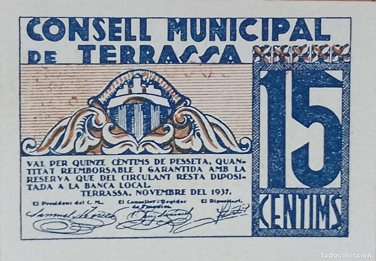 Billetes locales: BILLETE LOCAL DE 15 CENTIMOS TERRASSA 1937 GUERRA CIVL