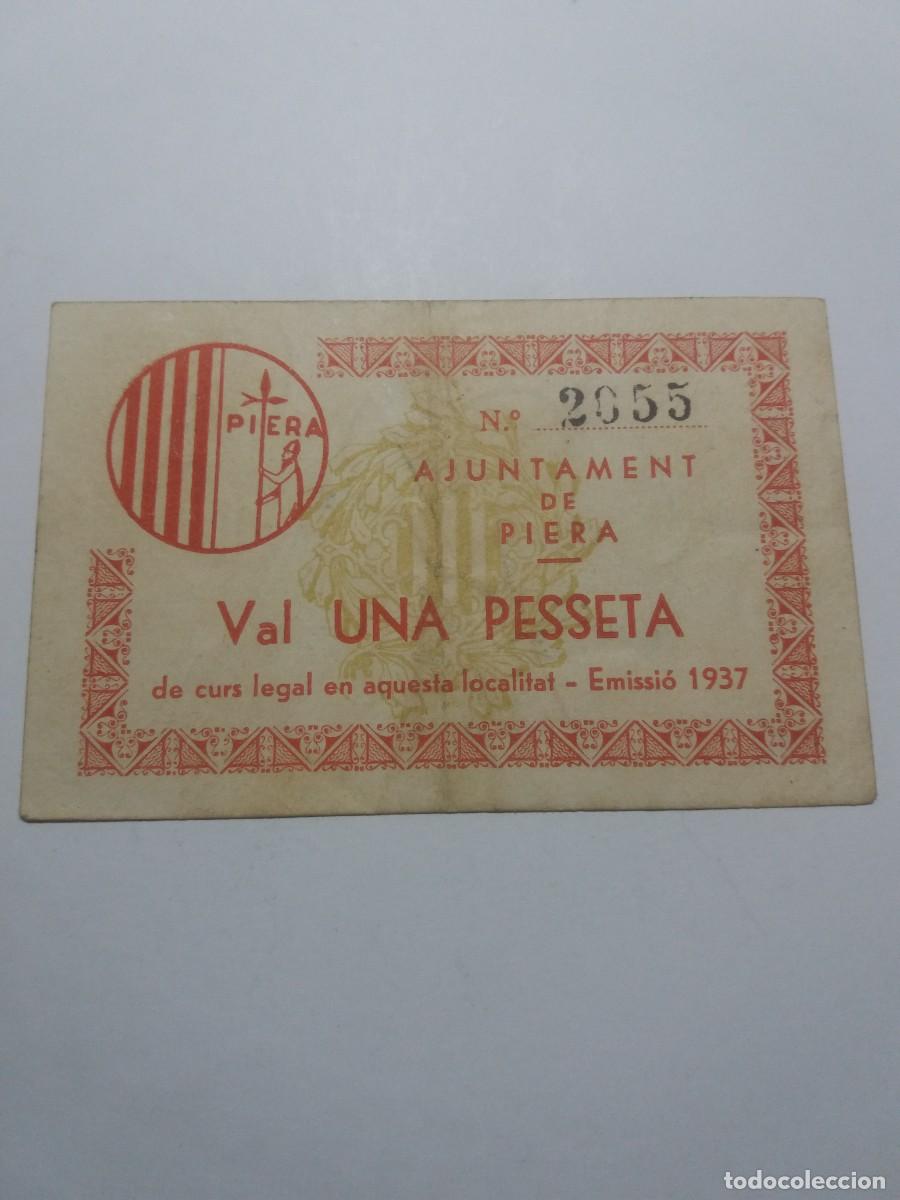 Billetes locales: Billete 1 Pesseta Ajuntament PIERA Emissi&oacute; 1937