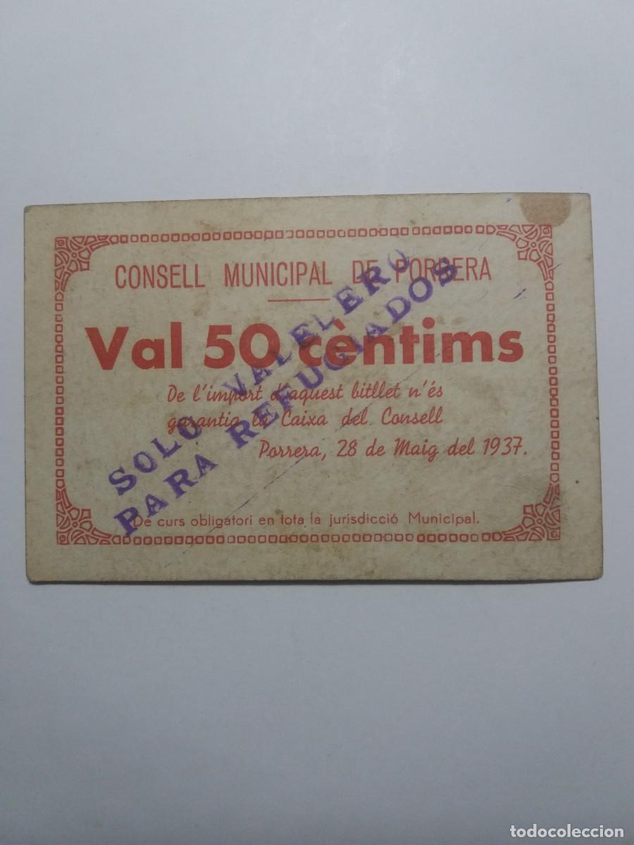 Billetes locales: Billete 50 C&egrave;ntims Consell Municipal PORRERA 28 Maig 1937