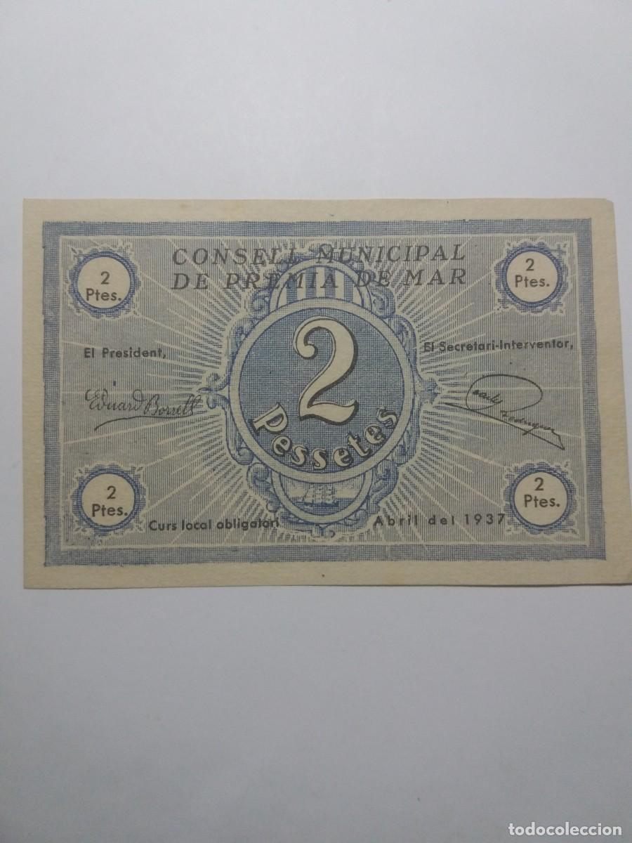 Billetes locales: Billete 2 Pessetas Consell Municipal PREMI&Aacute; DE MAR Abril 1937