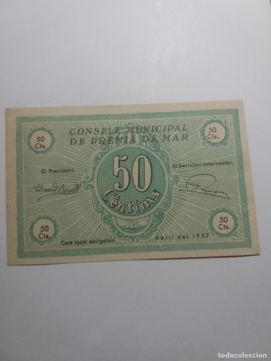 Billetes locales: Billete 50 C&egrave;ntims Consell Municipal PREMI&Agrave; DE MAR Abril 1937