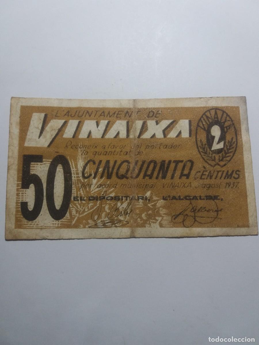 Billetes locales: Billete 50 C&eacute;ntims Ajuntament VINAIXA