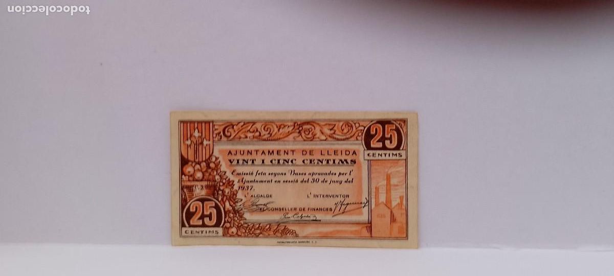 Billetes locales: BILLETE LOCAL DE 25 CENTIMOS LLEIDA 1937 GUERRA CIVL