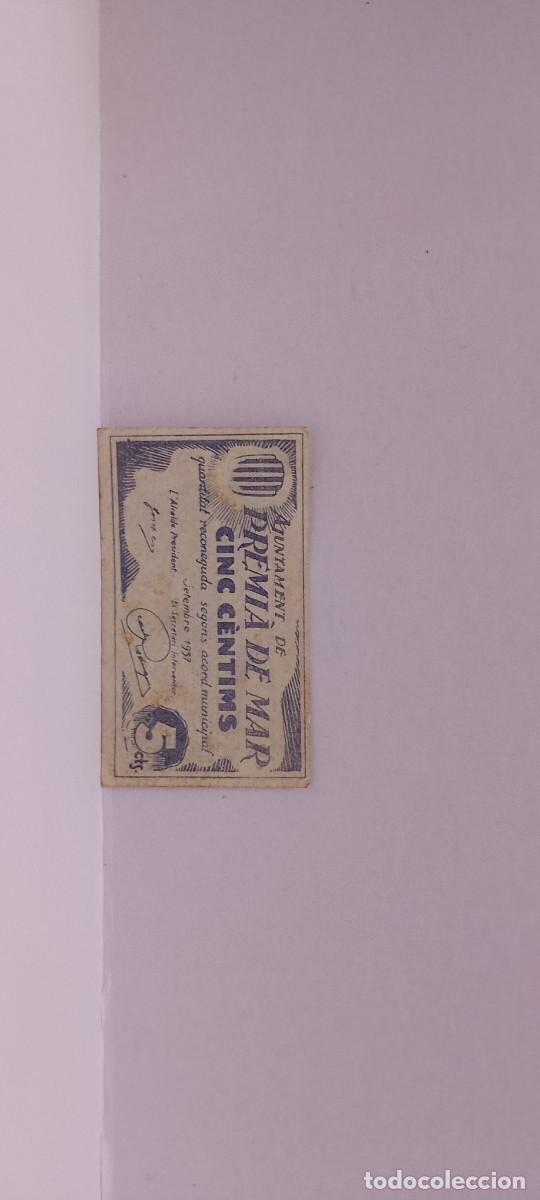 Billetes locales: BILLETE LOCAL DE 5 CENTIMOS PREMIA DE MAR 1937 GUERRA CIVL