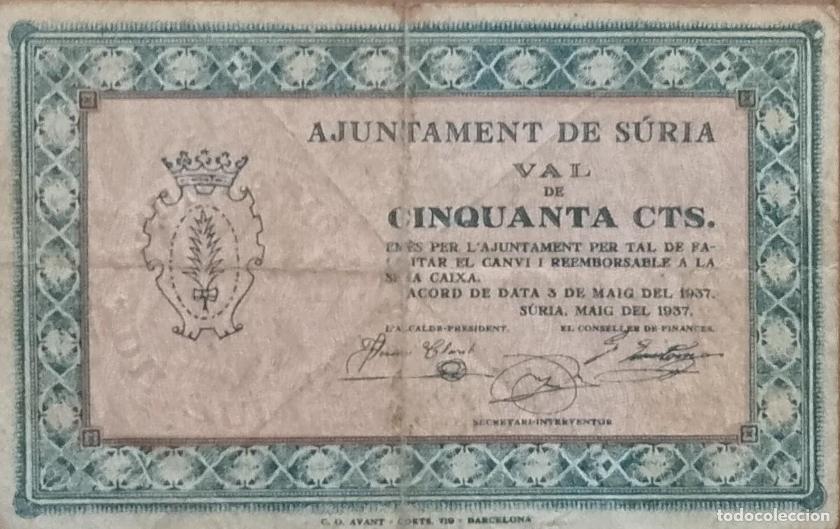 Billetes locales: BILLETE LOCAL DE 10 CENTIMOS SURIA 1937 GUERRA CIVL
