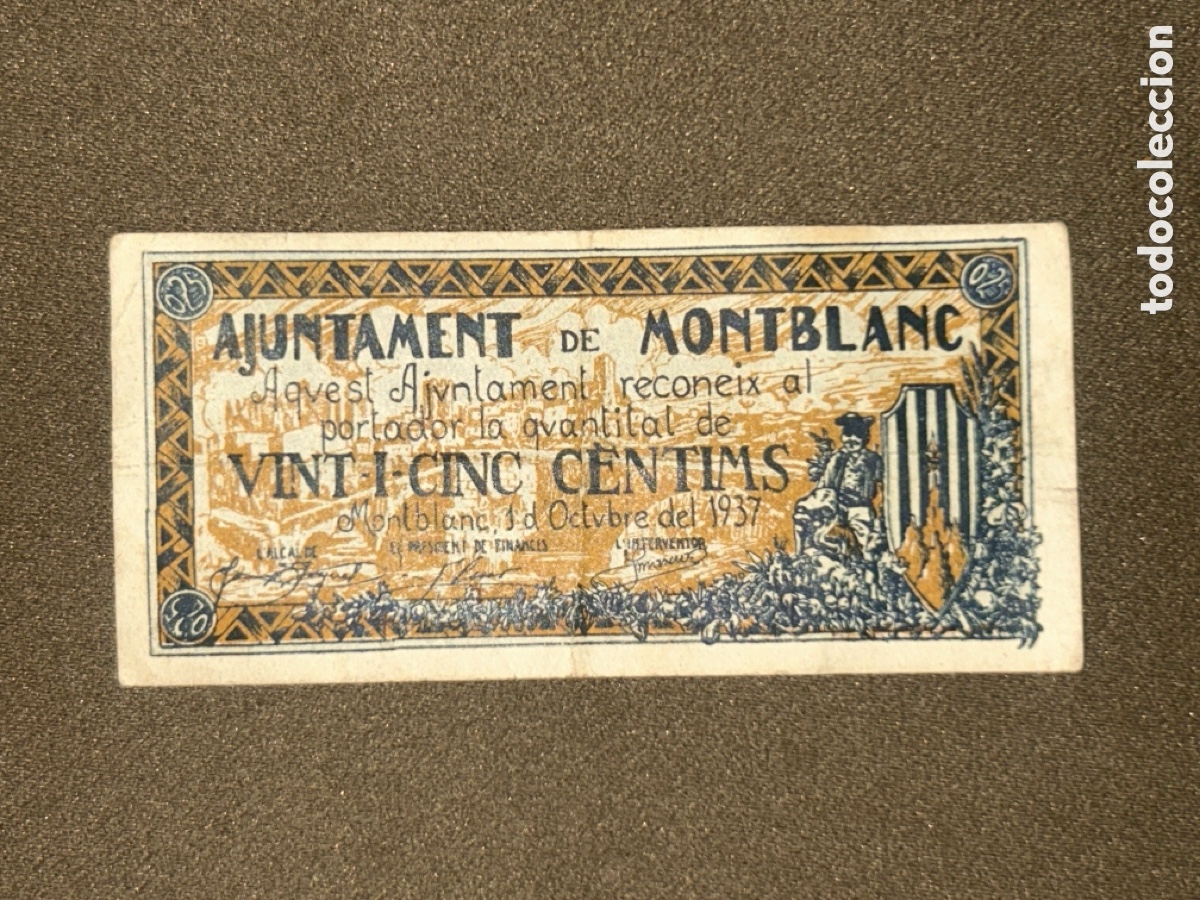 Billetes locales: Billete Local / Municipal MONTBLANC 25 C&eacute;ntimos 1937 Guerra Civl