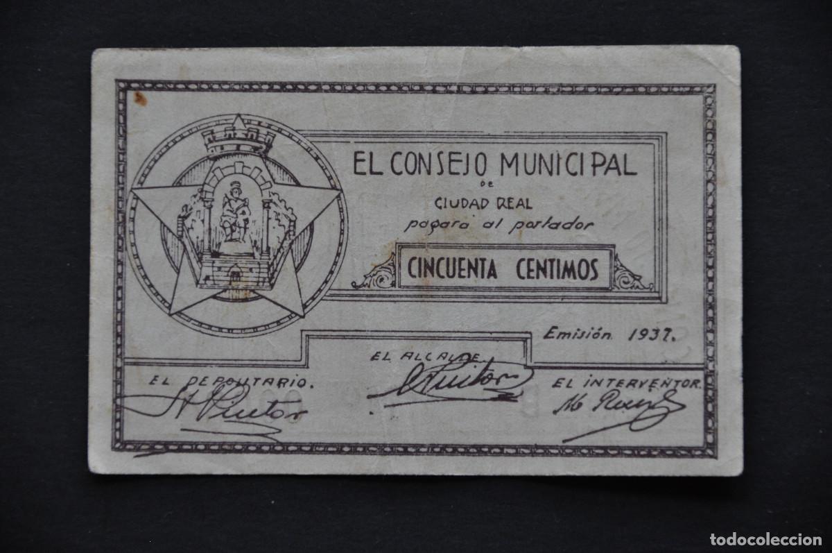 Billetes locales: CONSEJO MUNICIPAL DE CIUDAD REAL - 50 C&Eacute;NTIMOS 1937