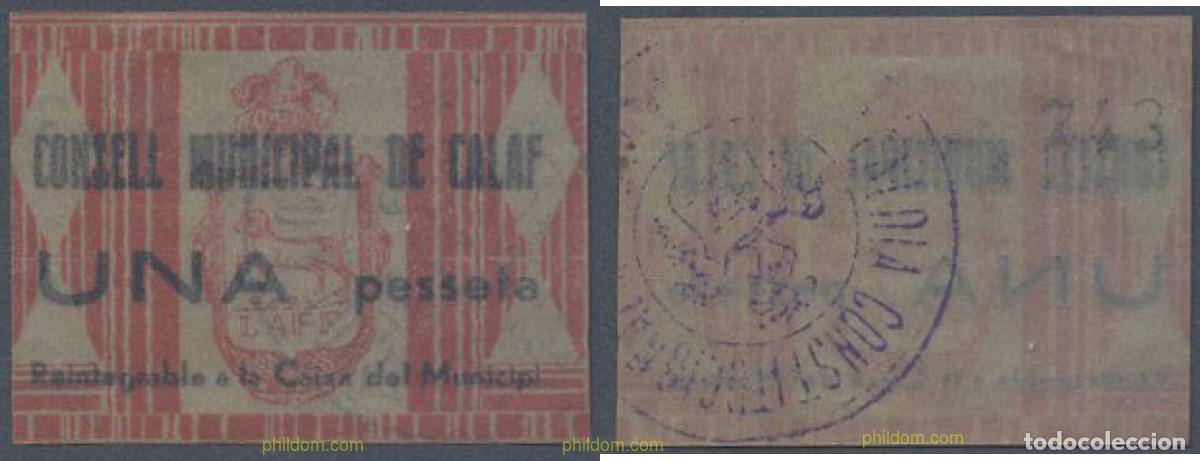 Billetes locales: 7951 ESPA&Ntilde;A. Emisiones locales republicanas 1937 CONSELL MUNICIPAL DE CALAF 1 PESETA 1937