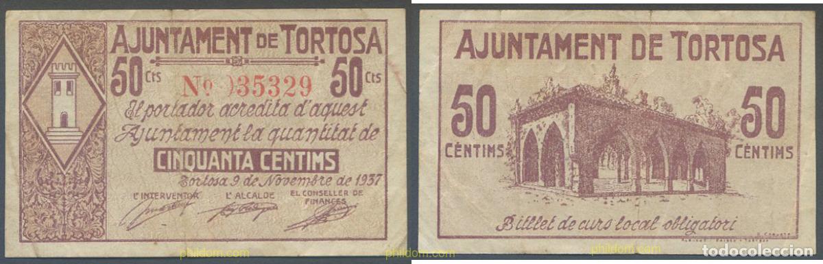 Billetes locales: 7968 ESPA&Ntilde;A. Emisiones locales republicanas 1937 AJUNTAMENT DE TORTOSA 50 CENTIMS 1937