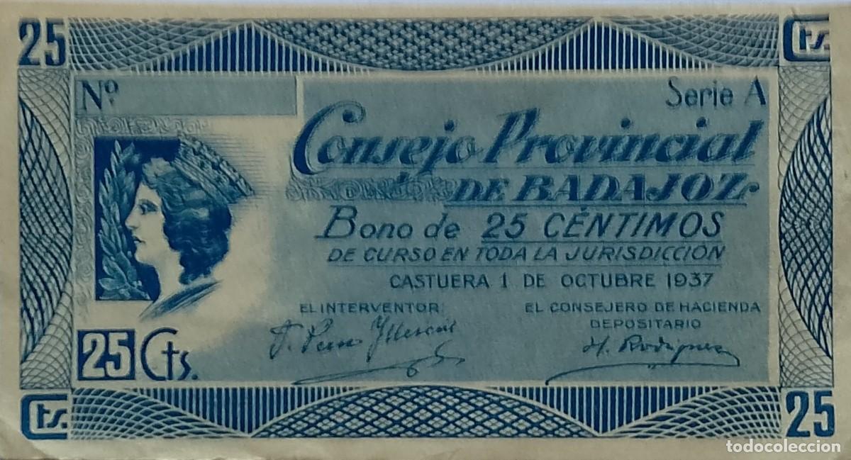 Billetes locales: BILLETE LOCAL DE 25 CENTNTIMOS BADAJOZ 1937 GUERRA CIVL