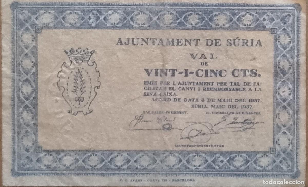 Billetes locales: BILLETE LOCAL DE 25 CENTIMOS SURIA 1937 GUERRA CIVL