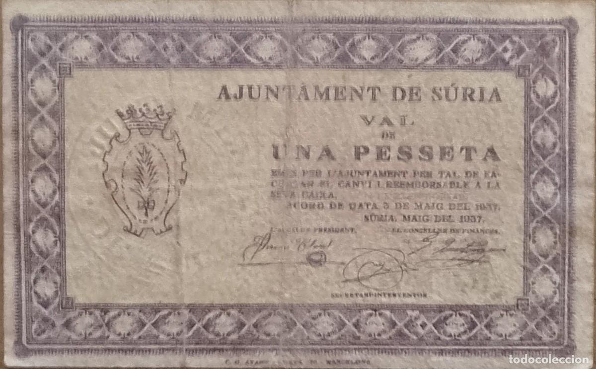 Billetes locales: BILLETE LOCAL DE 1 PESETA SURIA 1937 GUERRA CIVL