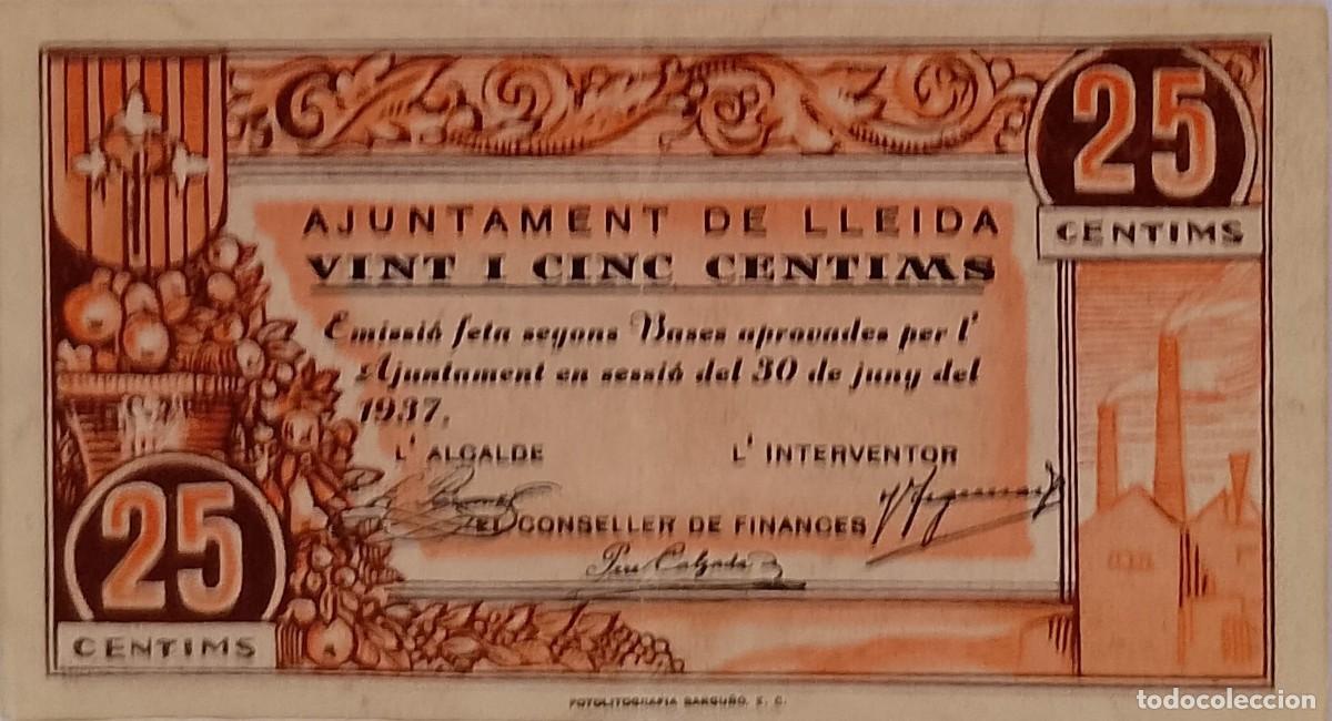 Billetes locales: BILLETE LOCAL DE 25 CENTIMOS LLEIDA 1937 GUERRA CIVL
