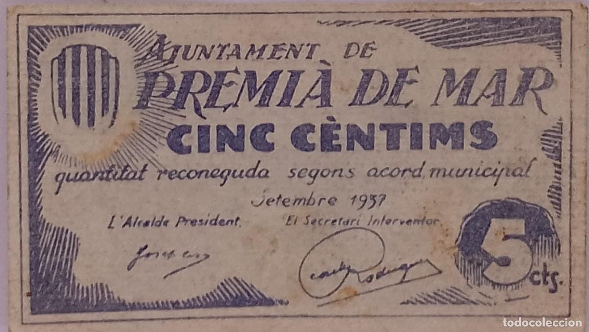 Billetes locales: BILLETE LOCAL DE 5 CENTIMOS PREMIA DE MAR 1937 GUERRA CIVL