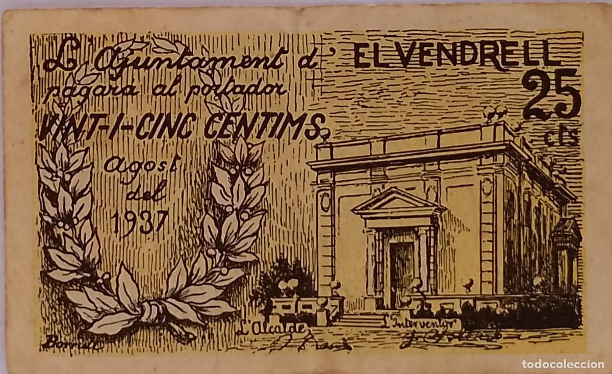 Billetes locales: BILLETE LOCAL DE 25 CENTIMOS EL VENDRELL1937 GUERRA CIVL
