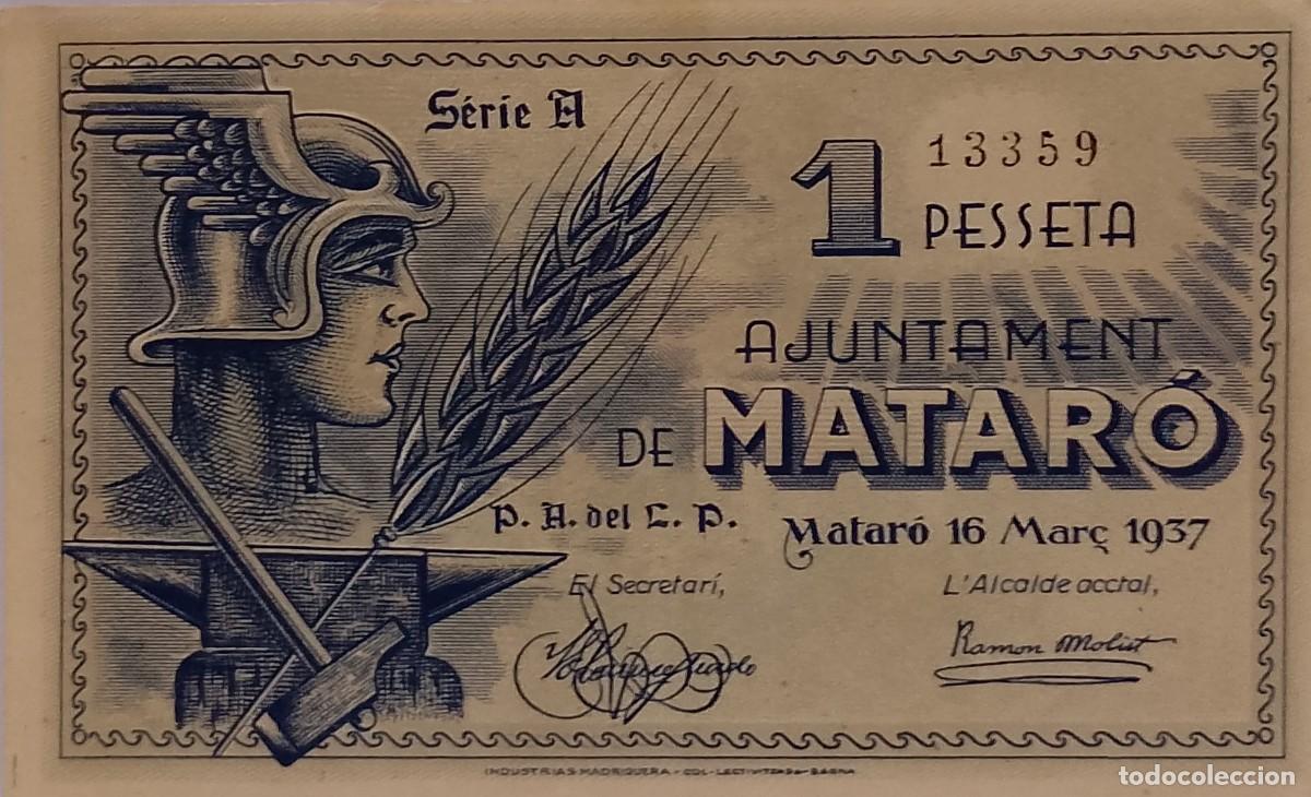 Billetes locales: BILLETE LOCAL DE 1 PESETA MATARO1937 GUERRA CIVL
