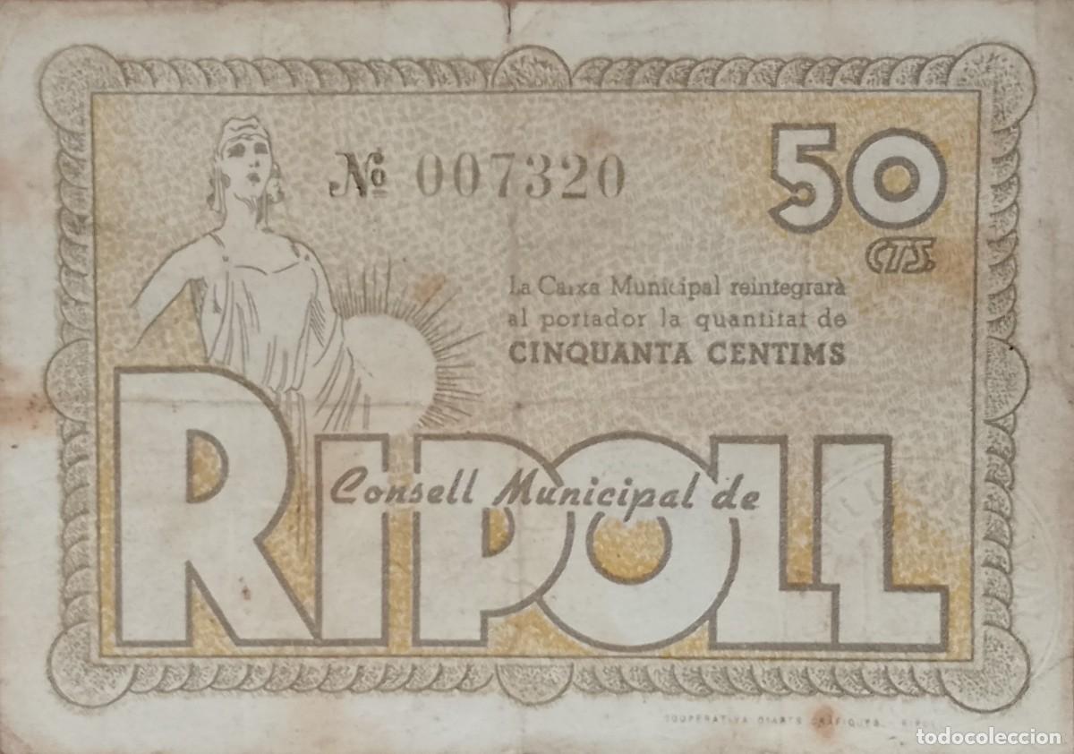Billetes locales: BILLETE LOCAL DE 50 CENTIMOS DE RIPOLL 1937 GUERRA CIVL