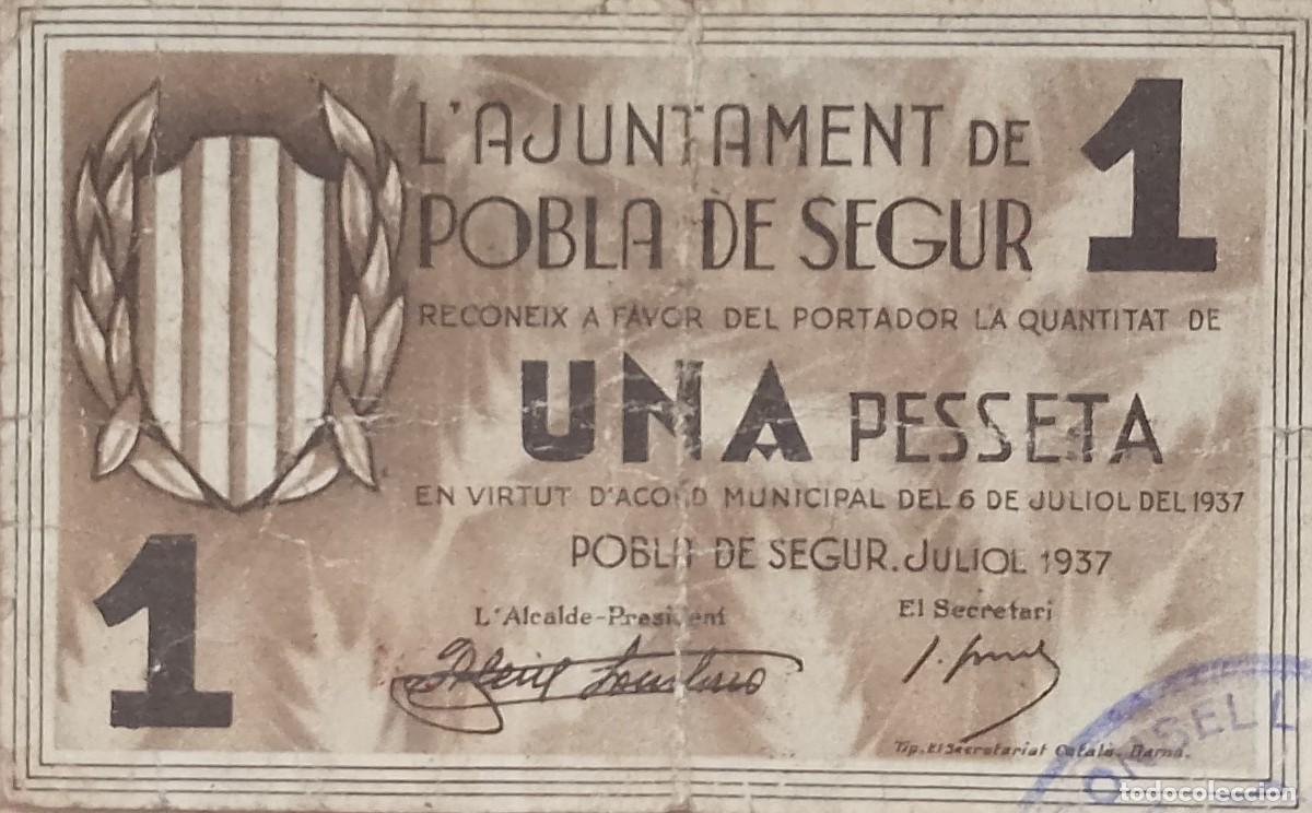 Billetes locales: BILLETE LOCAL DE 1 PESETA DE LA POBLA DE SEGUR 1937 GUERRA CIVL