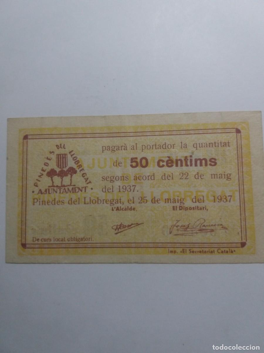 Billetes locales: Billete 50 C&egrave;ntims Ajuntament PINEDES DEL LLOBREGAT 25 Maig 1937