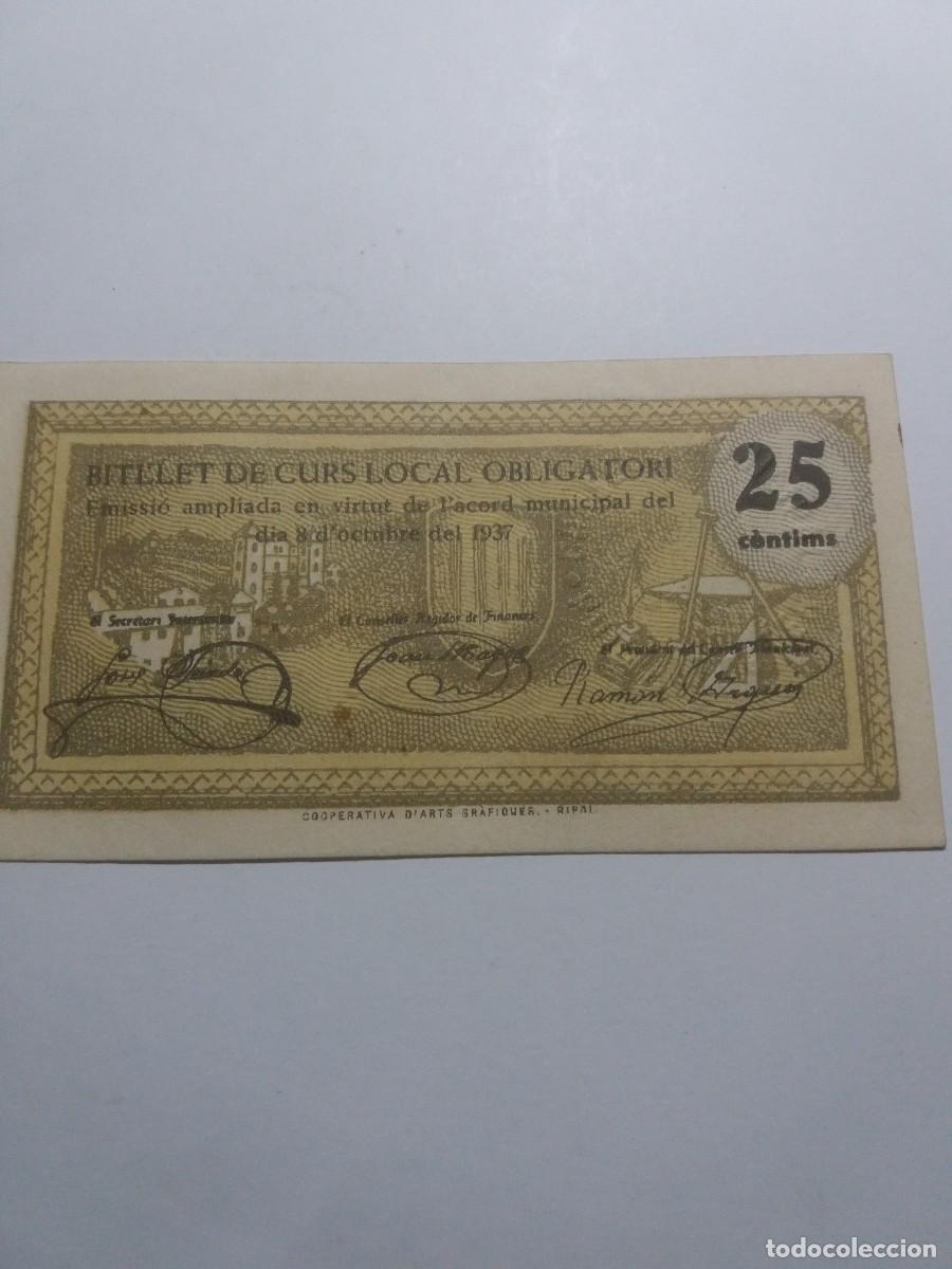Local Banknotes: Billete 25 C&egrave;ntims Consell Municipal PUIG-ALT de TER 8 Octubre 1937