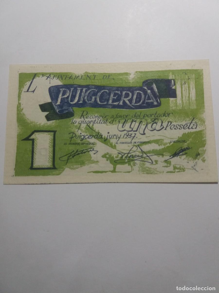 Billetes locales: Billete 1 Pesseta Ajuntament PUIGCERD&Agrave; Juny 1937