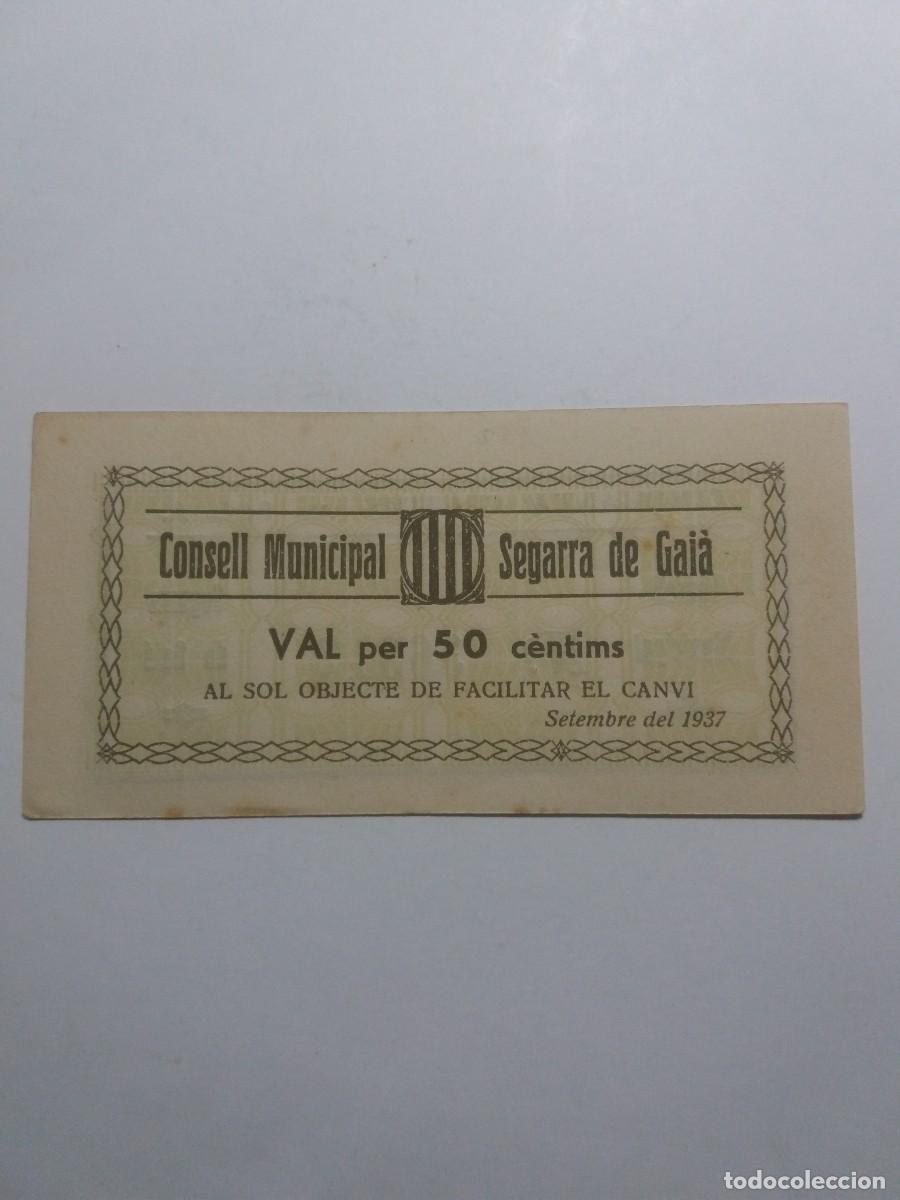 Billetes locales: Billete 50 C&egrave;ntims Consell Municipal SEGARRA DE GAI&Agrave; Setembre 1937