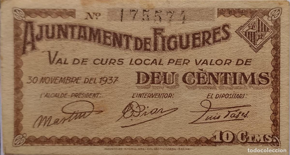Billetes locales: BILLETE LOCAL DE 10 CENTIMOS FIGUERES 1937 GUERRA CIVL