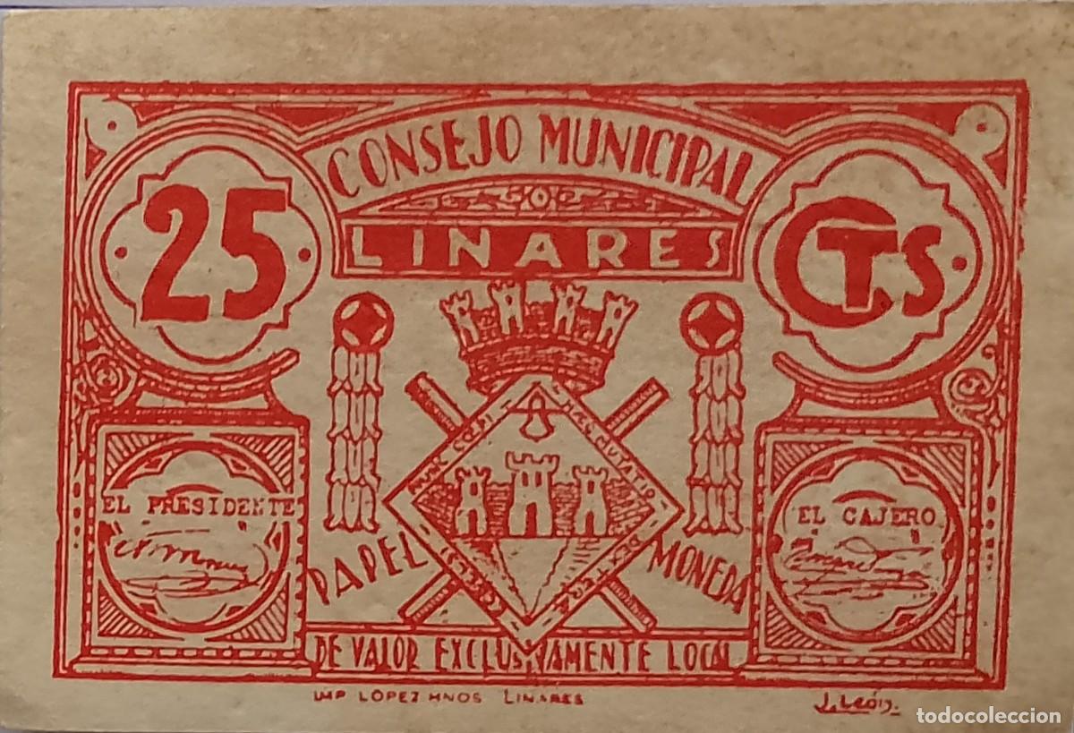 Billetes locales: BILLETE LOCAL DE 25 CENTIMOS LINARES 1937 GUERRA CIVL