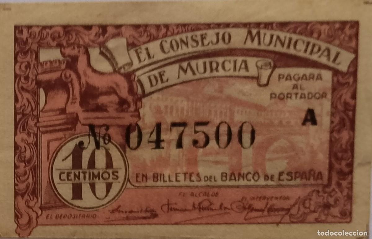 Billetes locales: BILLETE LOCAL DE 10 CENTIMOS MURCIA 1937 GUERRA CIVL