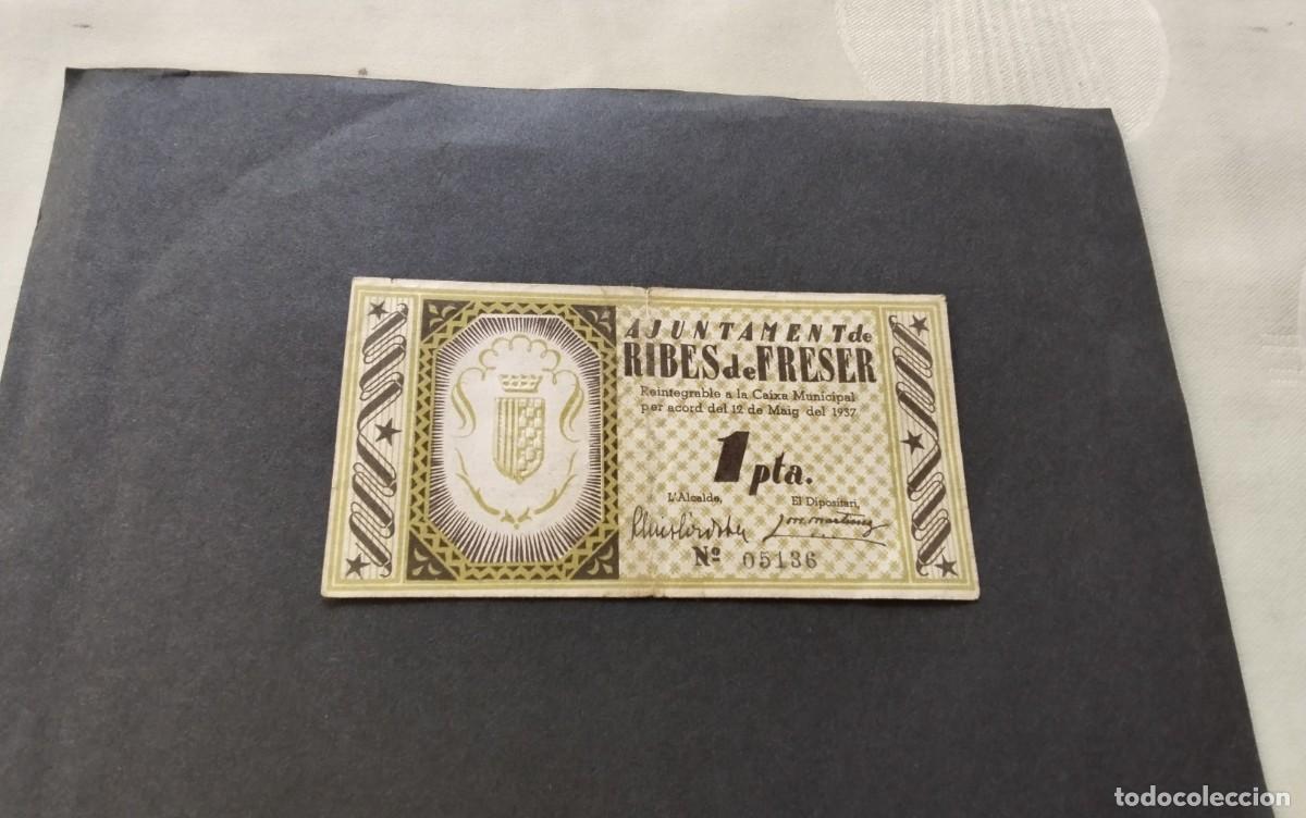 Billetes locales: RIBES DE FRESER , BILLETE LOCAL GUERRA CIVIL DE 1 PTS , MUY BUEN ESTADO PARA ESTE TIPO DE BILLETES