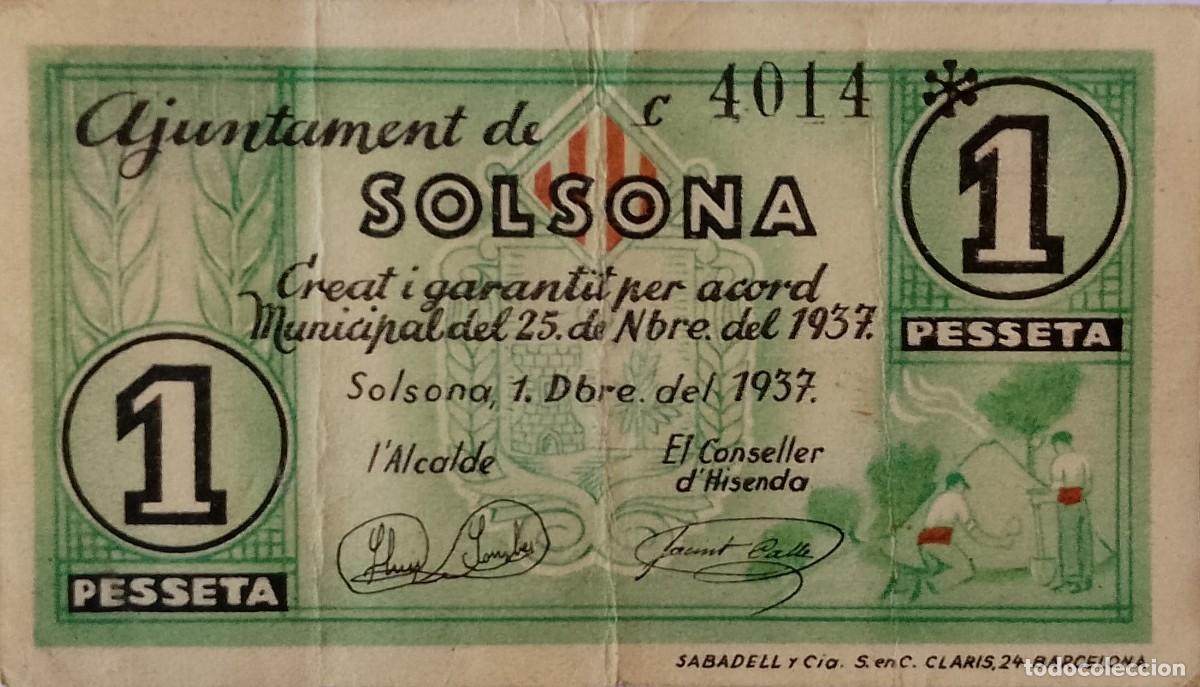 Billetes locales: BILLETE LOCAL DE 1 PESETA SOLSONA 1937 GUERRA CIVL