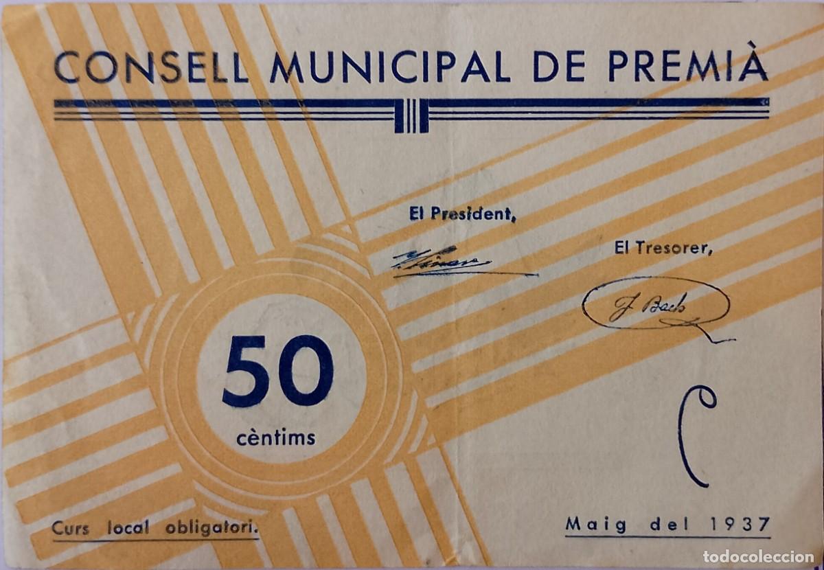 Billetes locales: BILLETE LOCAL DE PREMIA 1937 GUERRA CIVL